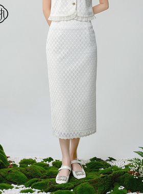 固执2025夏季新款小香风气质高腰开衩直筒中长半身裙80142BQ08983