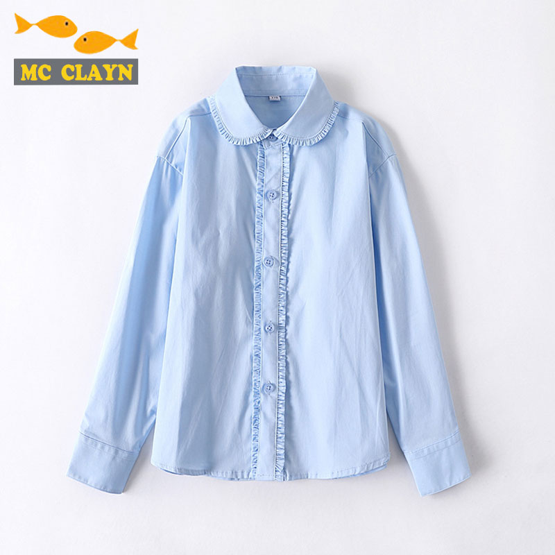 女童衬衫花边长袖中大童