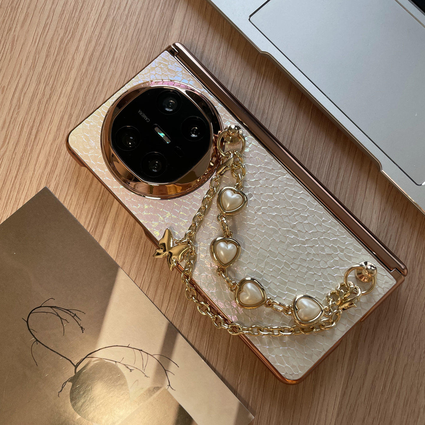 炫彩蛇皮纹适用华为MateX6手机壳x7典藏版折叠屏中轴铰链轻奢珍珠手链可斜背壳膜一体荣耀MagicVS3/V5保护套