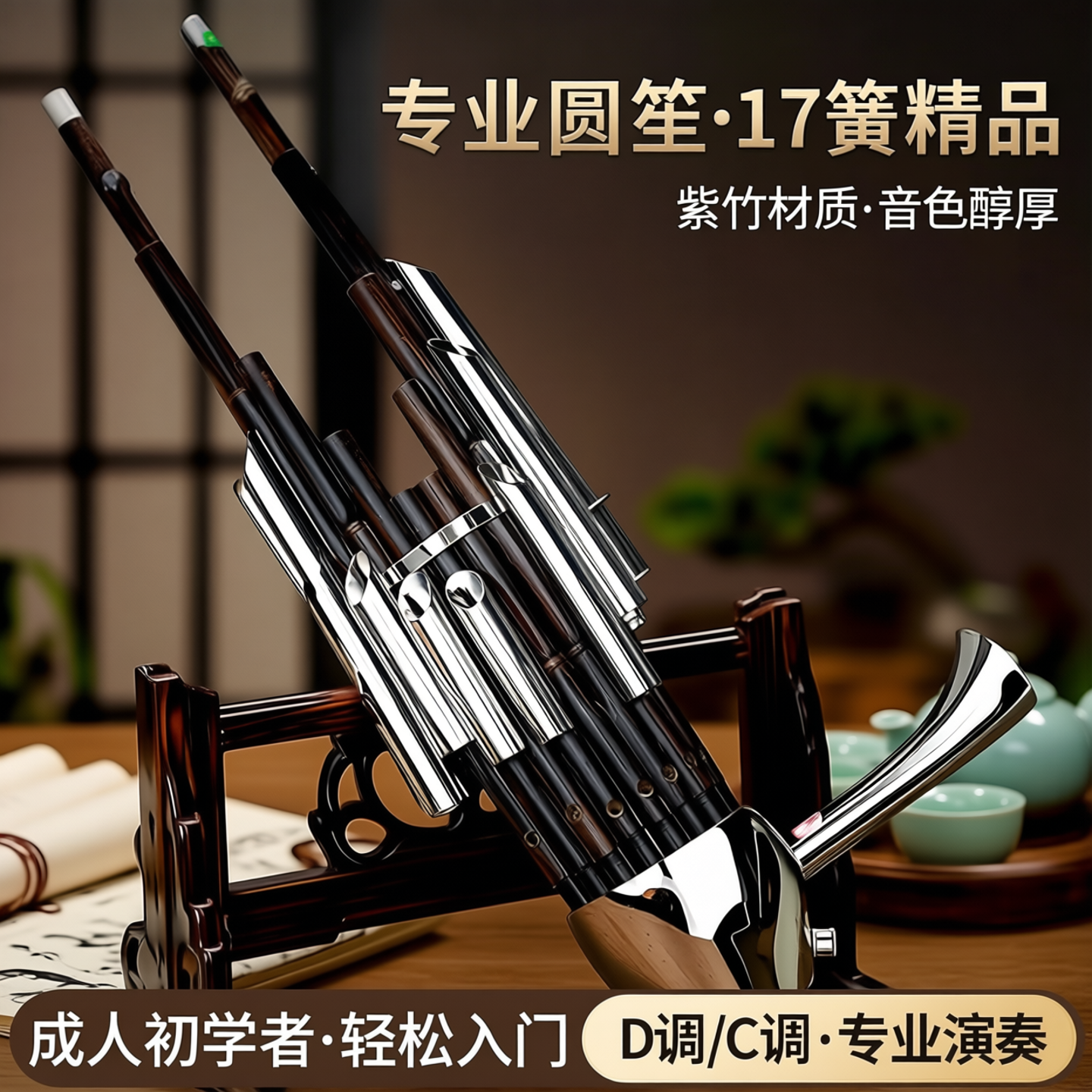 笙乐器专业圆笙17簧高档精品独奏紫竹笙成人初学者入门D调C调