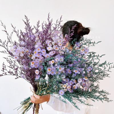 小雏菊天然真花鲁丹鸟情人草干花花束梦幻彩色家居插花装饰摆件