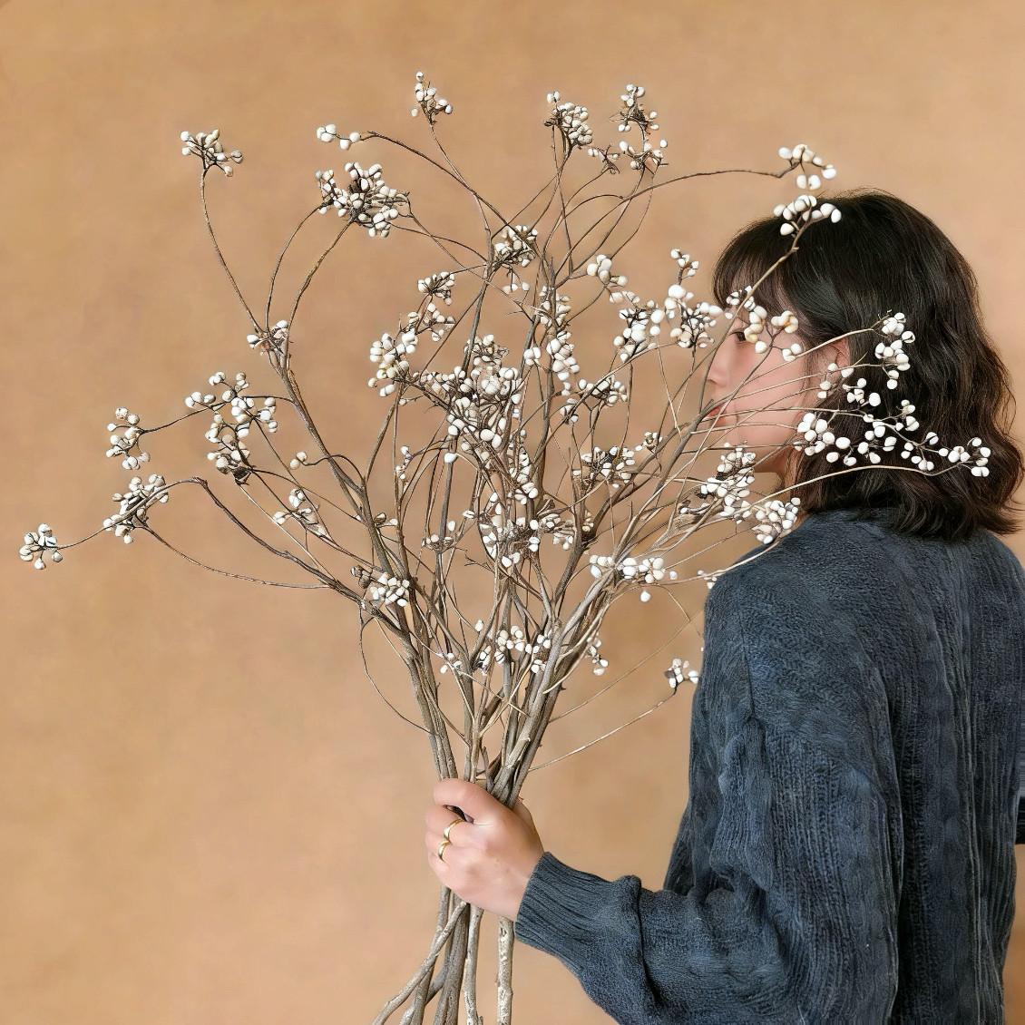 天然乌桕果小白果真花干花花束侘寂风干树枝复古禅意家居插花装饰