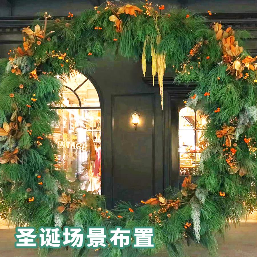 圣诞节圣诞花环天竺少女新鲜绿植商场门店装饰场景布置圣诞装饰