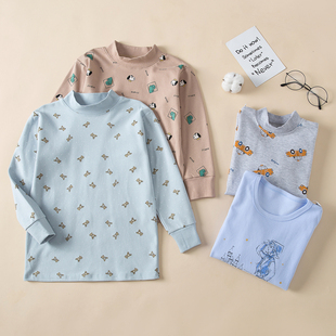 文波男童秋衣上衣单件纯棉棉毛衫 男孩睡衣宝宝线衣儿童中大童高领