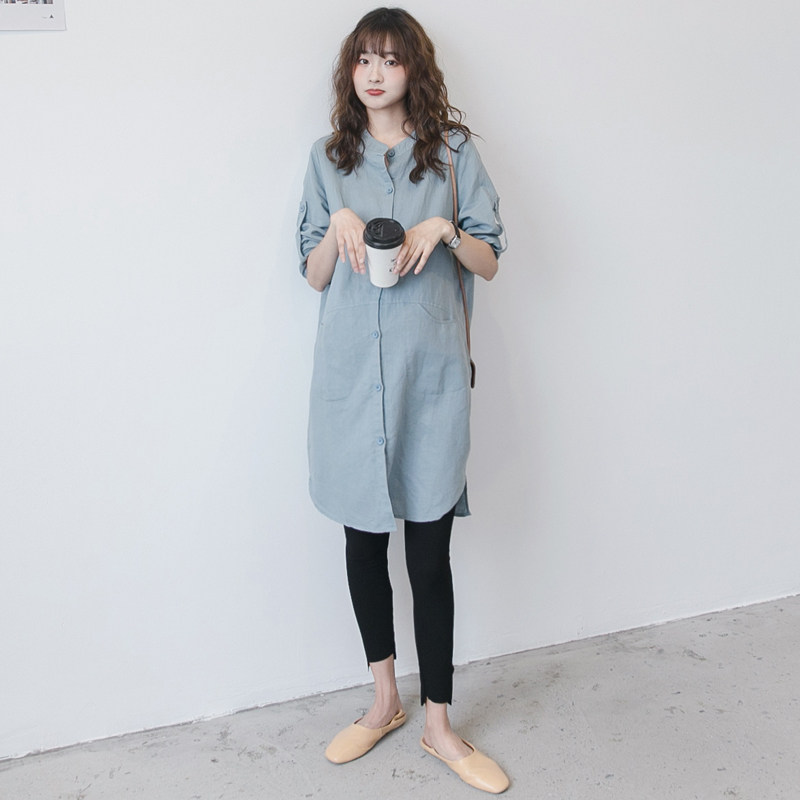 PREGNANT WOMEN AUTUMN SHIRT DRESS MID LENGTH FASHION TRENDY MOM LOOSE PLUS SIZE COTTON LINEN LONG SLEEVE PREGNANT WOMEN SPRING AND AUTUMN DRESS