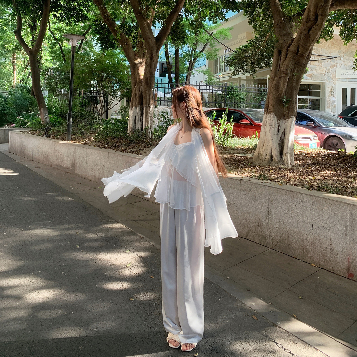 linalina/薄雾冷杉/法式甜美飘带围脖吊带两件套女外穿背心无袖
