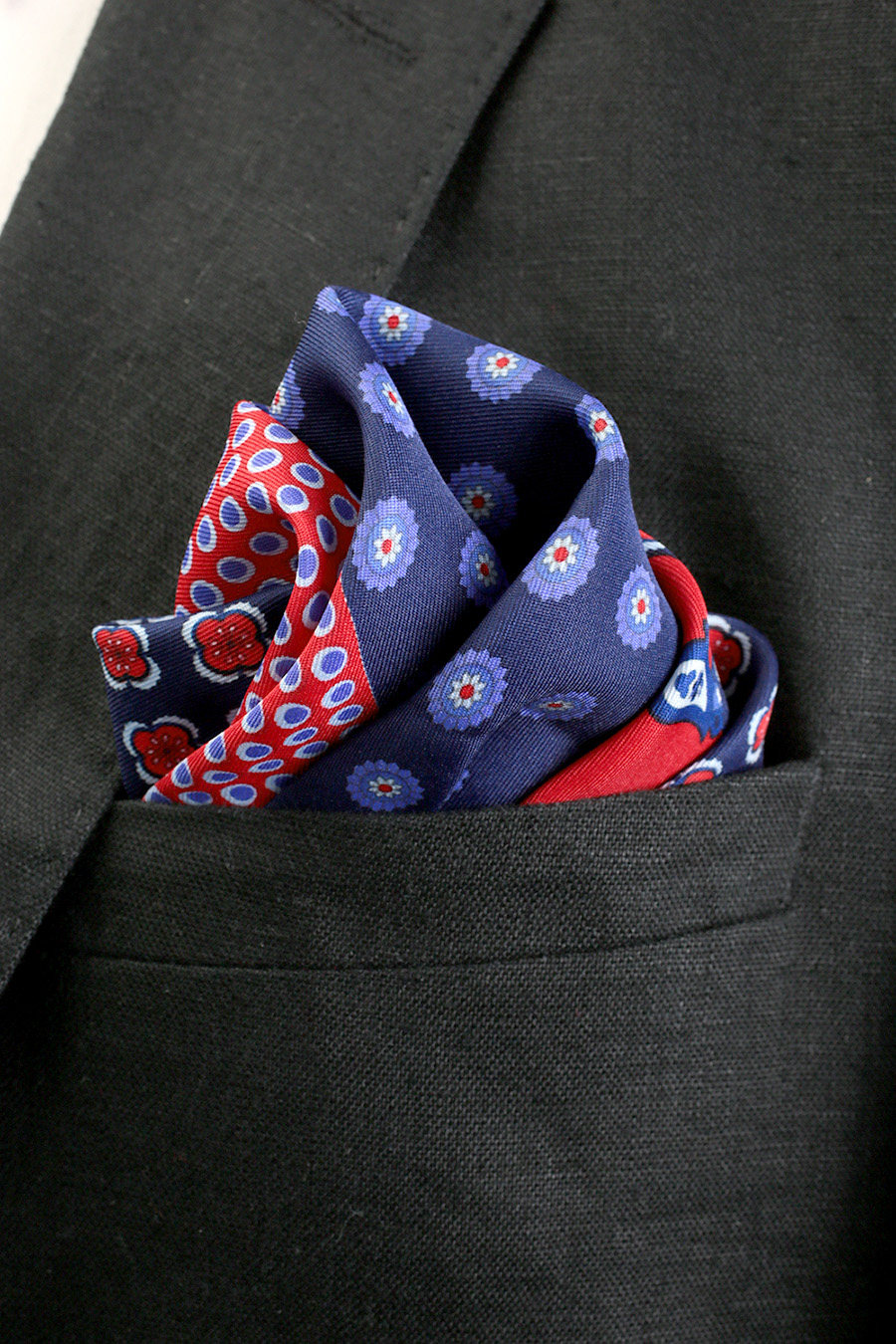 六月男人 手工制大号印花仿真丝西服胸口袋巾男士小方巾 横距四色