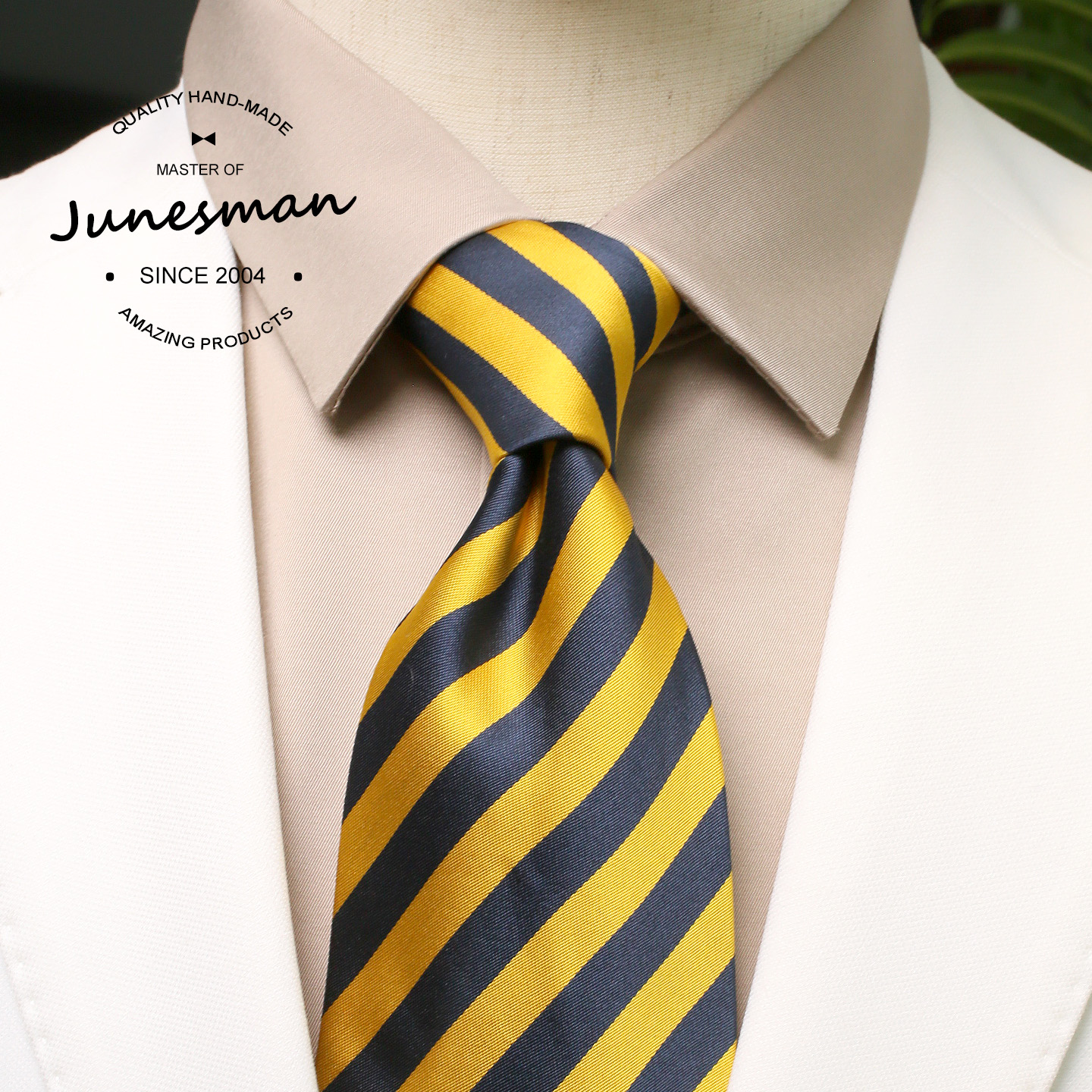 雾霾蓝黄！六月男人 手工制 超宽商务仿真丝手打领带男士 10CM