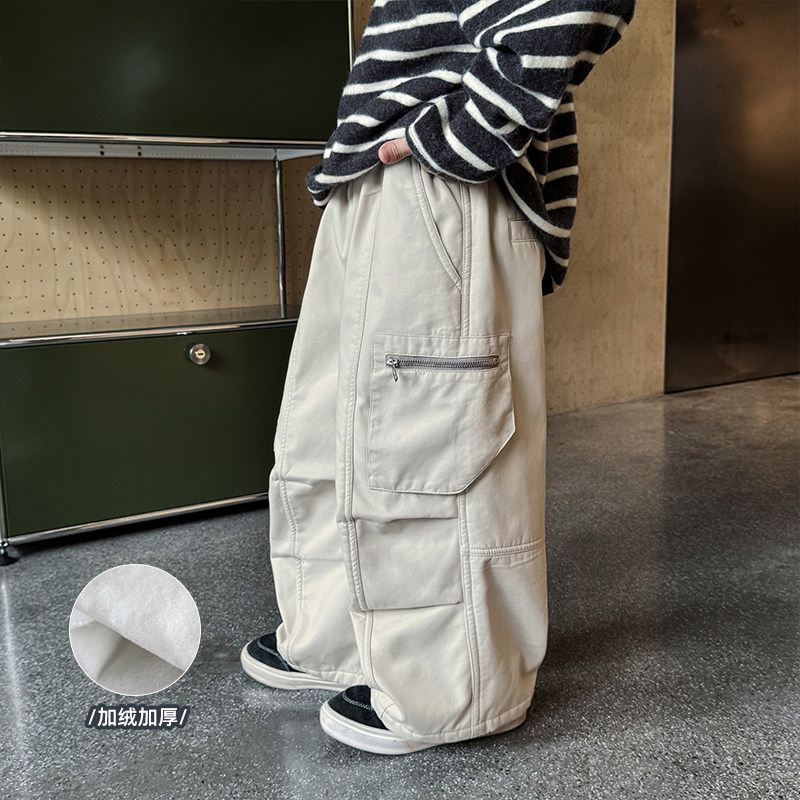 男童加绒工装裤2025冬季新款儿童加厚一体绒保暖休闲裤帅气百搭潮