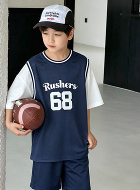 男童套装2026夏季新款儿童拼接速干运动两件套网眼透气篮球服夏装