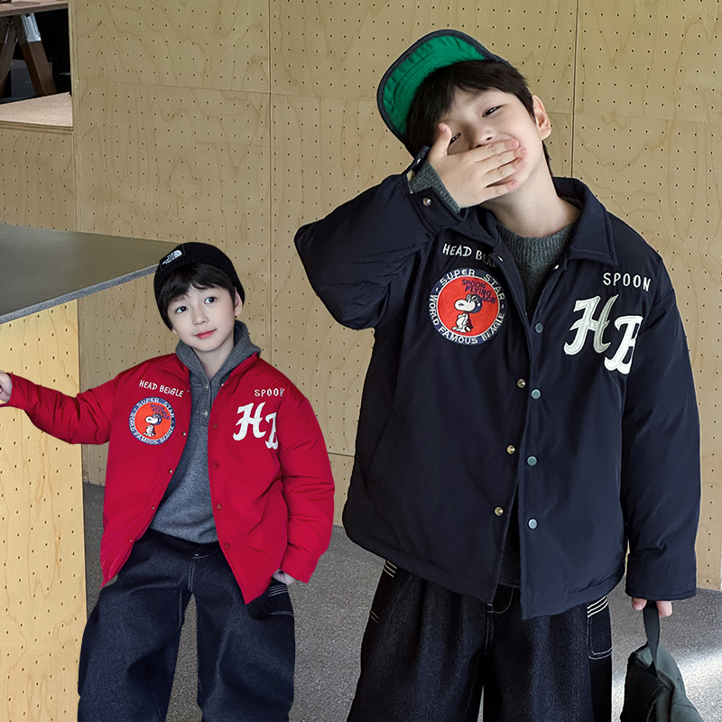 男童羽绒服2025冬季新款儿童90白鸭绒加厚翻领夹克上衣男宝冬装潮