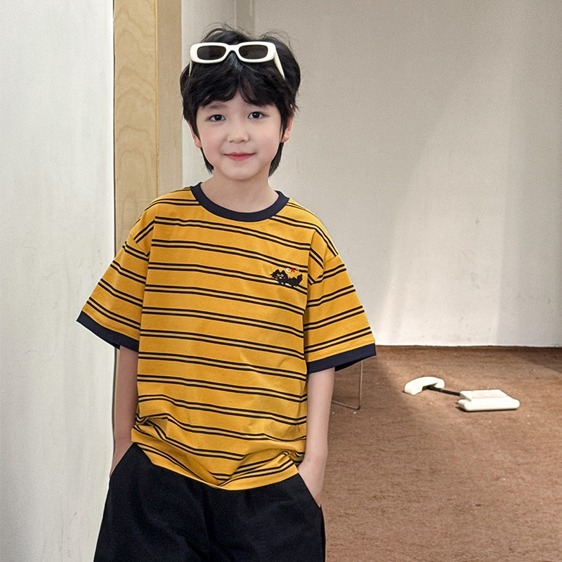 男童短袖T恤2026夏季新款儿童薄款上衣条纹纯棉男宝夏装洋气半袖t