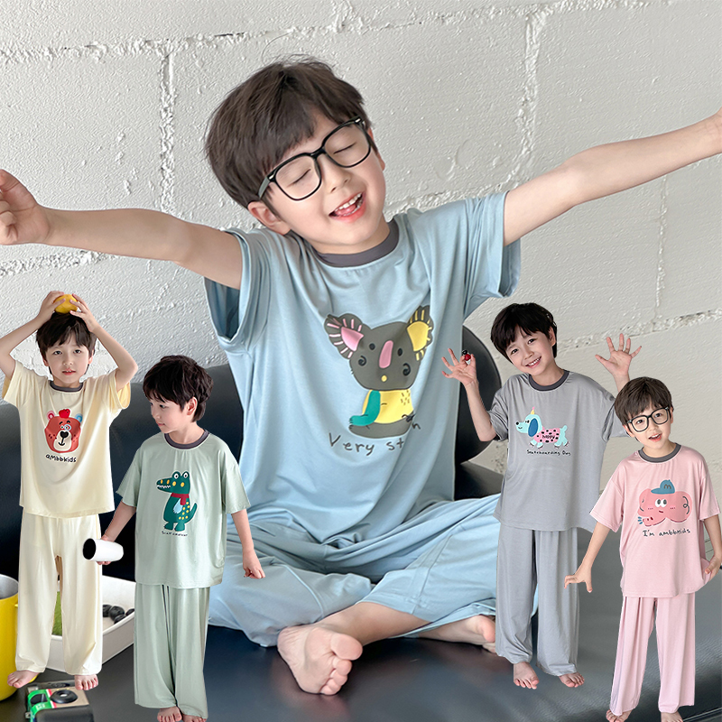男童家居服套装2025夏季新款儿童空调莫代尔短袖睡衣薄款夏装男孩