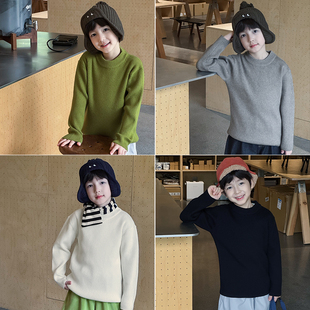 男童毛衣2025冬季新款儿童加厚纯色百搭针织衫保暖打底男宝冬装潮