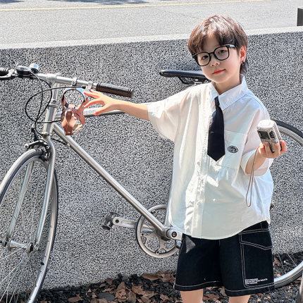 【好物体验专享】男童衬衫短袖夏季2025新款儿童学院风领带白衬衣