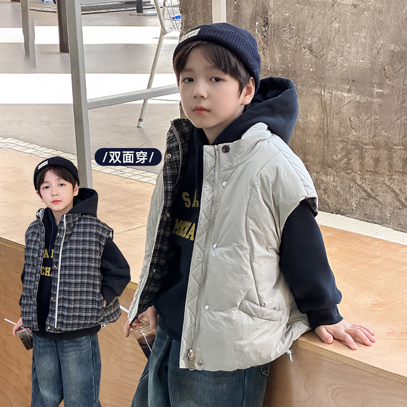 男童棉马甲2025冬季新款儿童正反两面穿棉服背心夹棉上衣保暖冬装