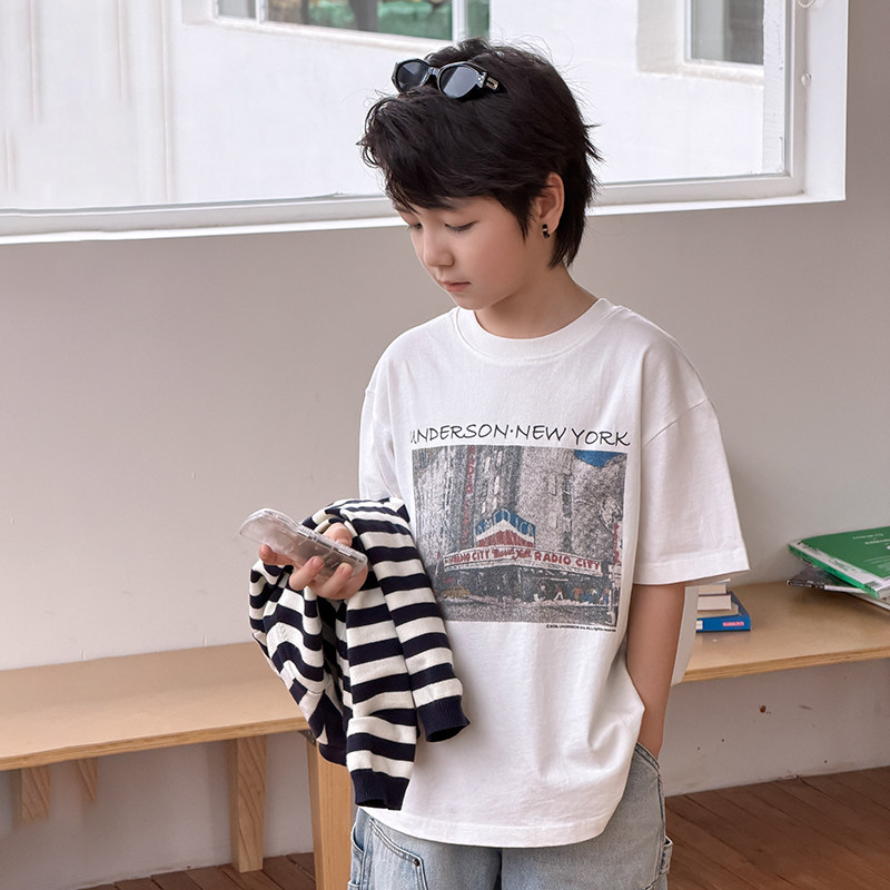 男童短袖T恤2026夏季新款儿童纯棉半袖上衣假日风男孩夏装衣服潮