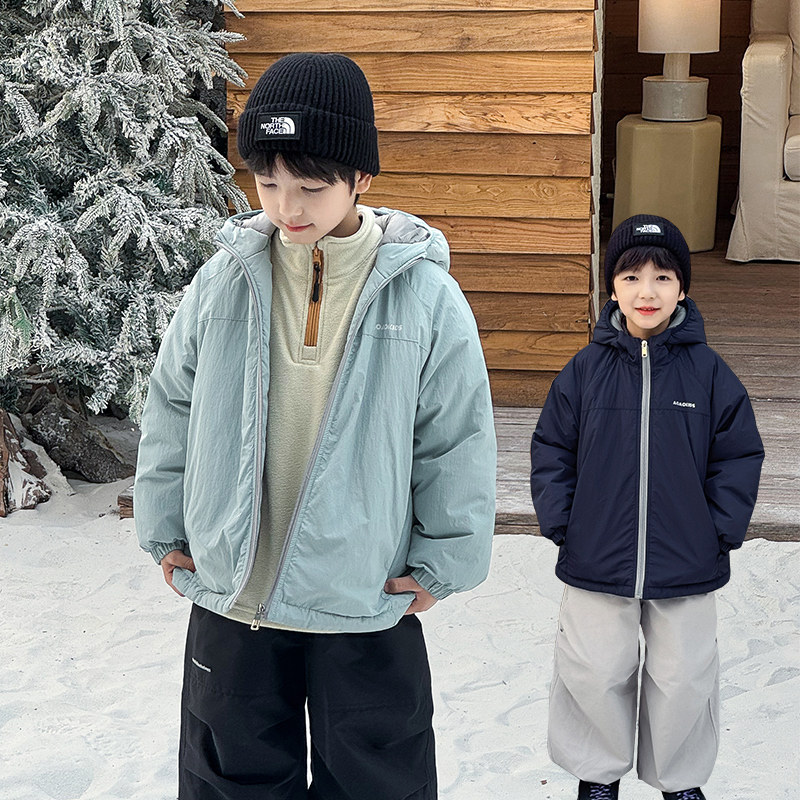 男童棉服2025冬季新款儿童加厚保暖字母印花连帽上衣男宝冬装洋气
