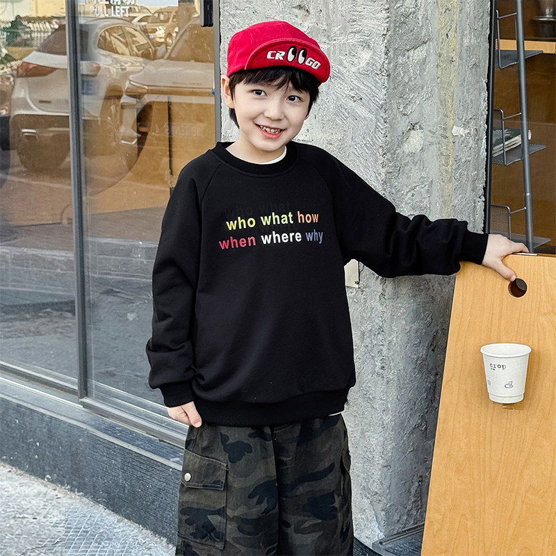 男童卫衣026春季新款儿童彩色字母印花圆领上衣宽松男宝春装洋气