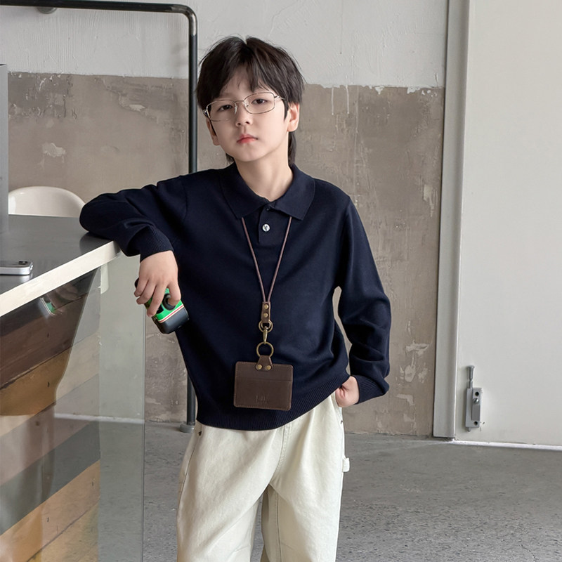 男童学院风秋季针织翻领polo衫
