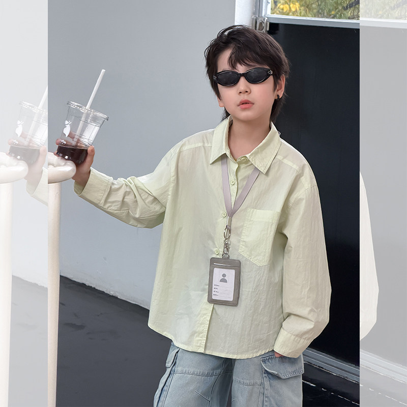 男童衬衫2026春季新款儿童韩版衬衣外套薄款百搭男孩春装长袖上衣