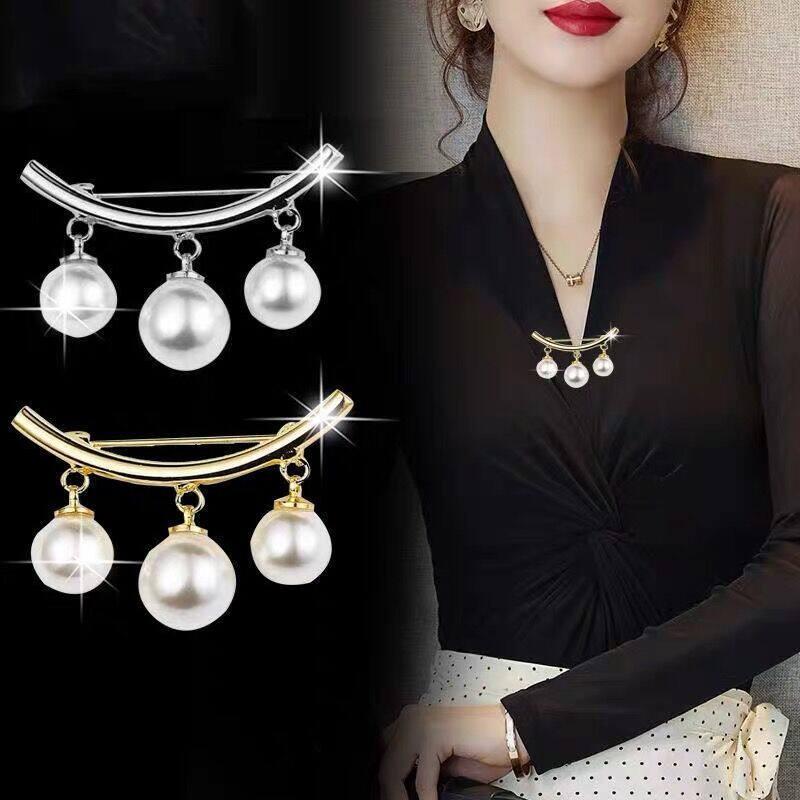 适用于爱马仕简约珍珠胸针女高档胸花领口防走光扣针开衫蝴蝶结别