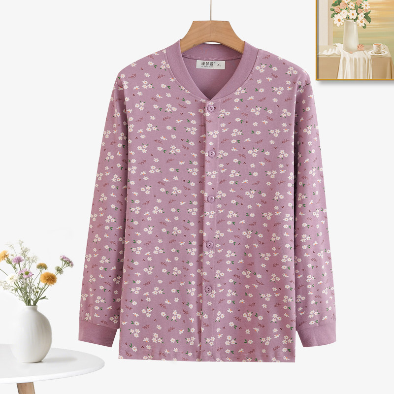 中老年妈妈女士纯棉开衫秋衣妈妈开襟家居服棉毛衫