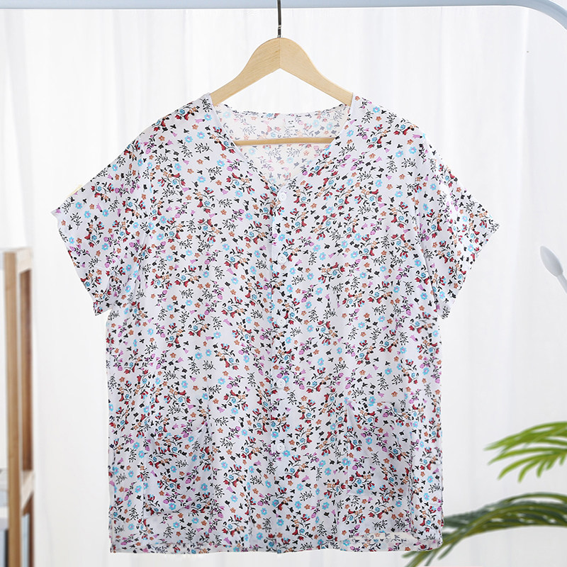 ELDERLY UNDERSHIRT WOMENS COTTON SHORT SLEEVE CARDIGAN HALF SLEEVE LOOSE MOM DOUBLE POCKETS FATTENING PLUS SIZE ELDERLY COTTON