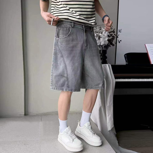 夏季薄款男士直筒五分牛仔短裤子