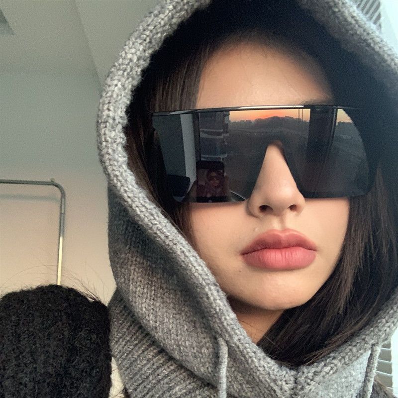 超大框网红方框太阳镜男女连体墨镜瘦脸眼镜黑装酷防晒护目骑行镜