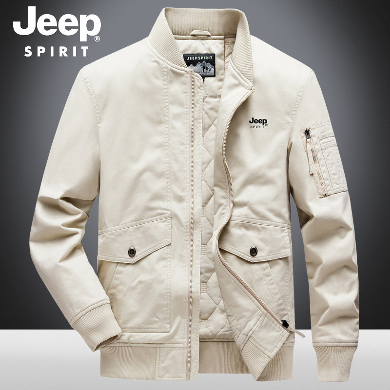 吉普jeep夹克男秋冬夹棉加厚美式复古飞行员棒球服工装休闲男外套