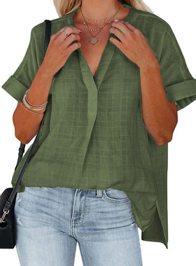 summer women's blouse v neck casual chiffon ladies tops衬衣
