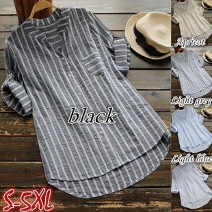 Women blouse summer t-shirt ladies top S-5XL女中长款条纹短袖