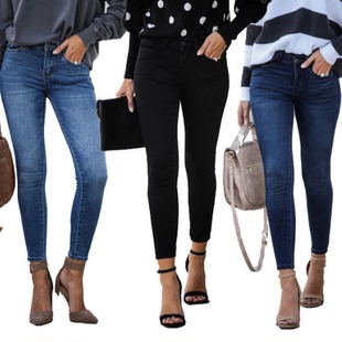 female trousers jeans women ladies pants女牛仔中腰小脚九分裤