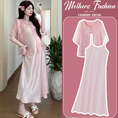 孕妇连衣裙套装夏季2025新款粉色