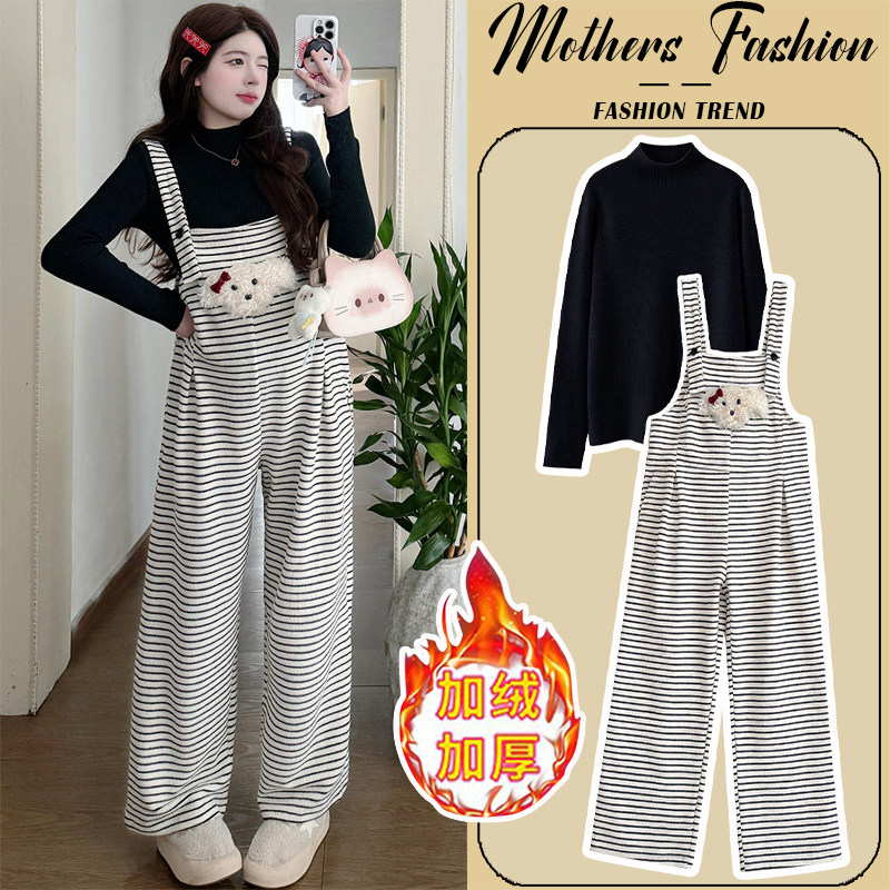 孕妇套装秋冬2026新款孕妈条纹加绒加厚不显怀背带裤打底衫两件套,孕妇装/孕产妇用品/营养,连衣裙,淘宝优惠券,粉丝福利购,淘宝优惠卷