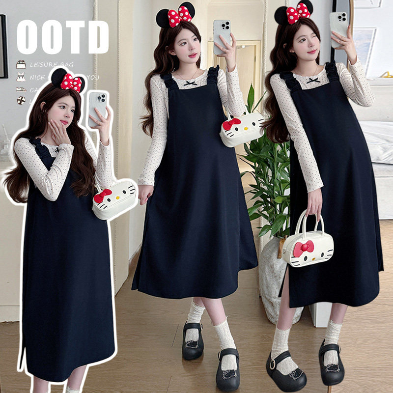 孕妇连衣裙套装春秋2026新款甜美元气宽松韩版背带裙甜美上衣套装