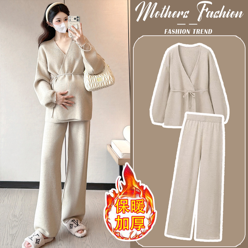 孕妇燕麦色套装秋冬2025新款