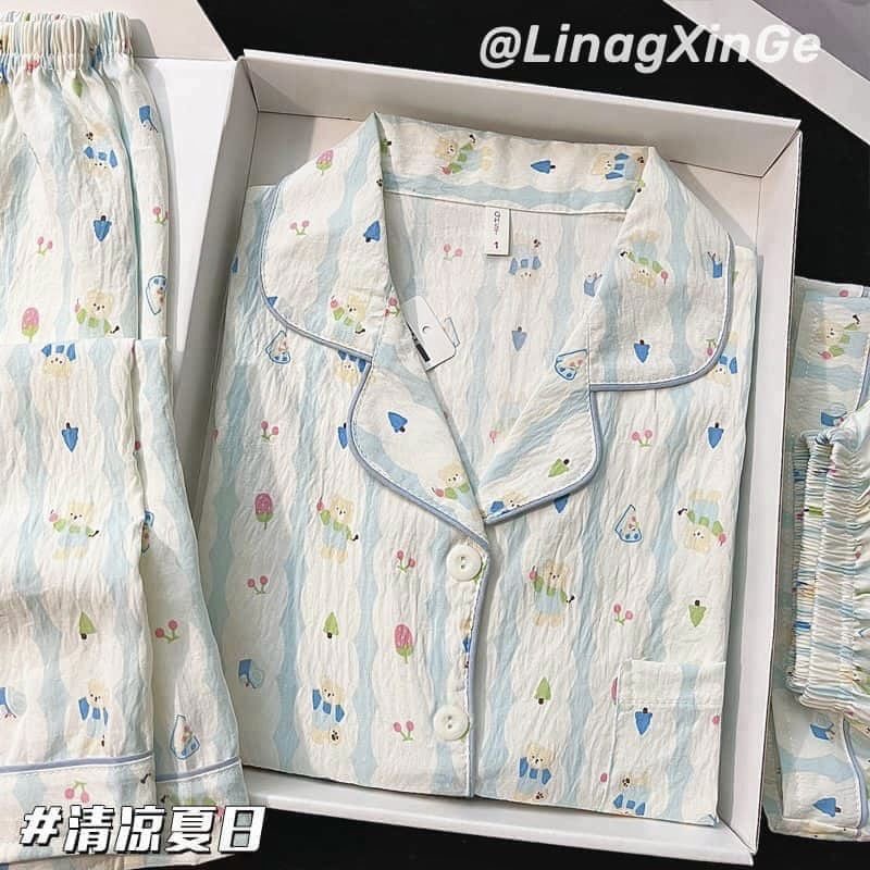 云朵棉两件套日系睡衣女春夏秋季纯棉长袖学生卡通可爱甜美家居服