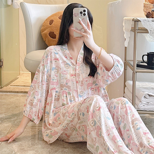 纯棉绸新款睡衣女甜美春夏两件套