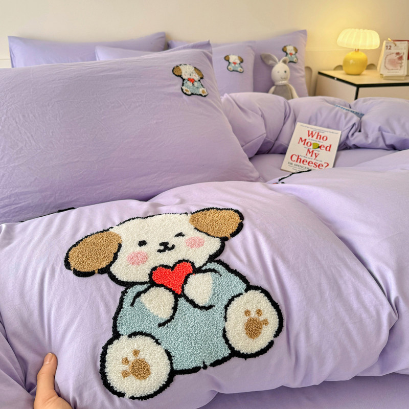 卡通哆啦A梦被套四件套毛巾绣被罩非全棉纯棉儿童学生宿舍三件套