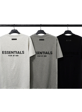 FOG复线ESSENTIALS后背植绒字母短袖高街休闲宽松嘻哈情侣圆领T恤