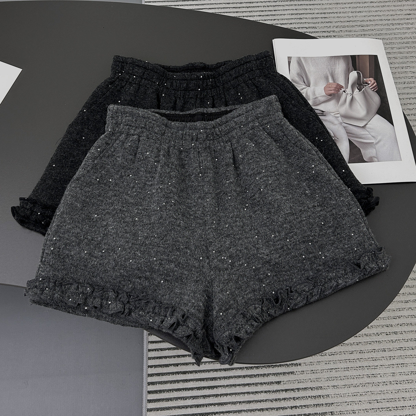 灰色羊毛裤子女针织毛呢短裤冬季外穿休闲裤高腰显瘦打底阔腿靴裤,女装/女士精品,休闲裤,淘宝优惠券,粉丝福利购,淘宝优惠卷
