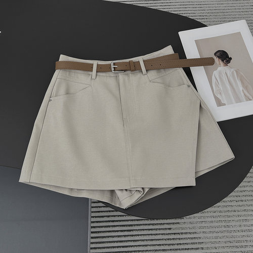 卡其色高腰阔腿A字显瘦裙裤女