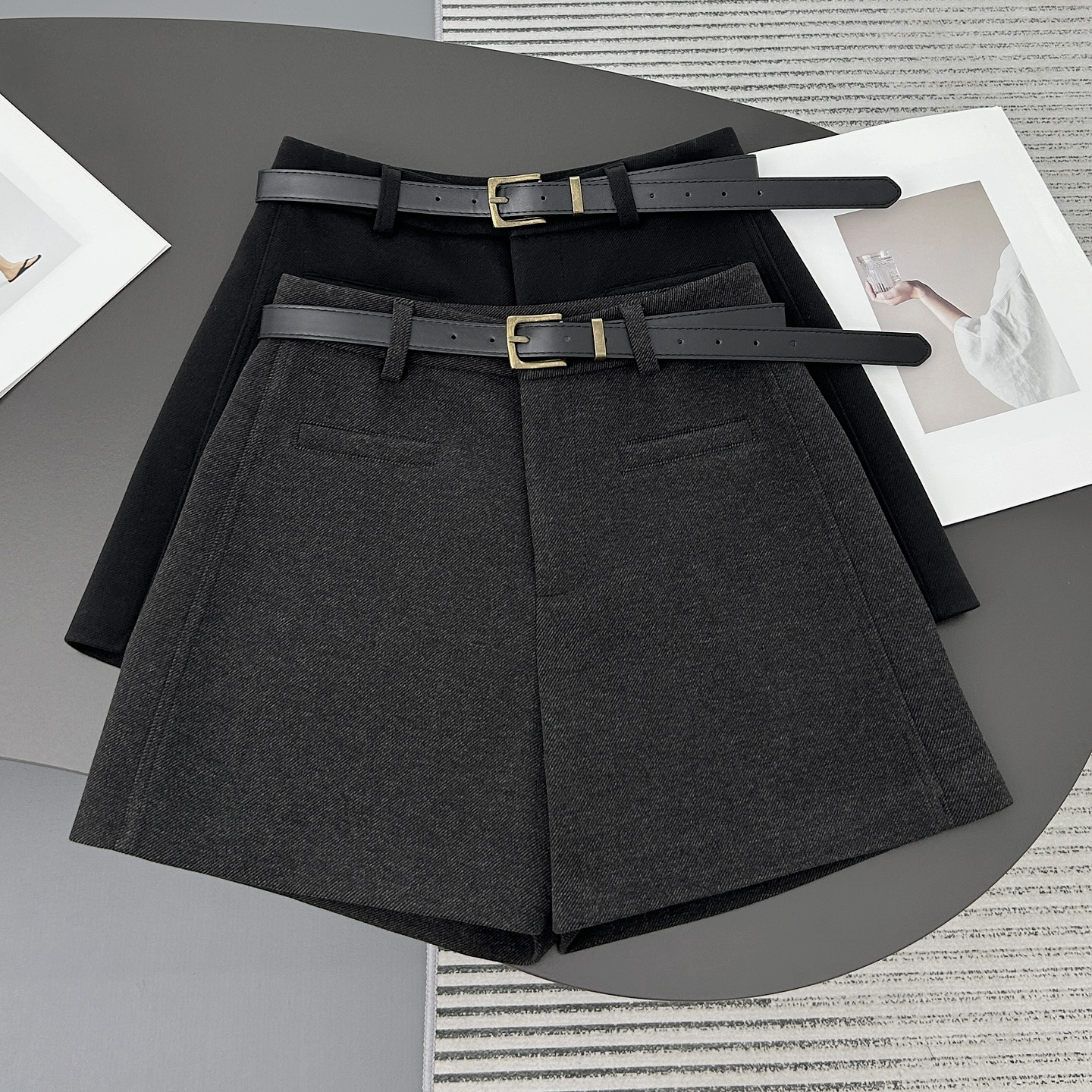 毛呢短裤女秋冬外穿显瘦阔腿