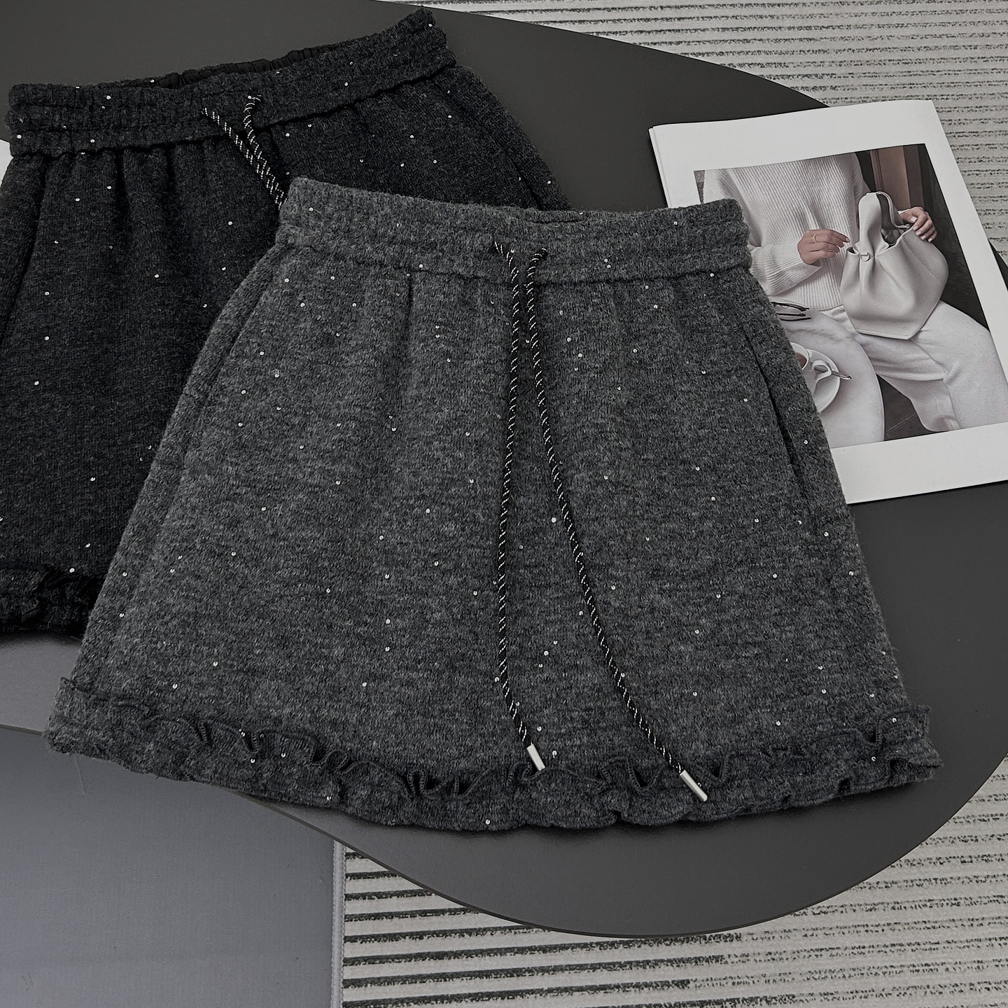 灰色羊毛短裙女毛呢半身裙