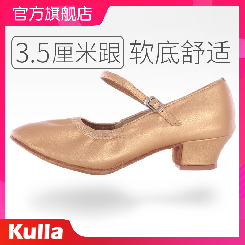 女式摩登软底真皮专业拉丁舞鞋