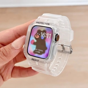 10苹果保护套s9一体冰川透明手表表带apple 4运动ultra男女s9智能配件s8 watch8 适用iwatch11