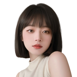 假发女全头套中长发一刀切直发时尚自然波波头遮白发刘海减龄短发