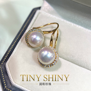 天然淡水珍珠耳环8 送礼 9mm正圆极光高品质s925K金厚银耳钩女时尚